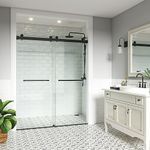 UTEIWF Shower Doors Double Sliding 66-72" W x 76" H Width Adjustable 3/8"(10mm) Frameless Clear Tempered SGCC Shatterproof Glass Stainless Steel Hardware (Matte Black)