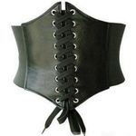 Waist Cincher Corset Wide Band Elastic Tied Waspie Belt Leather Black