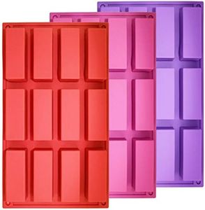 Set of 3, 12 Cavity Medium Narrow Silicone Rectangle Molds, findTop Protein Bars Mold Energy Bars Maker for Caramel Bread Loaf Muffin Brownie Cornbread Cheesecake Pudding Soap Butter Mould