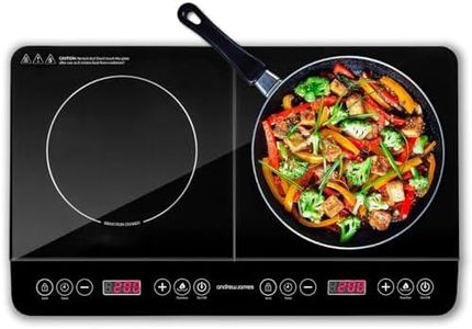 Andrew James Double Induction Cooker 2000W, Portable Electric Hob with Hot Plate | Electric Induction Cooker with Touch Controls & 10 Heat Settings, Portable Stove for cooking on the go (Double Black)