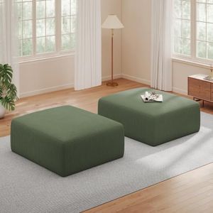 40" Square Stuffed Ottoman Pouf for Sofa Couch, Corduroy Poufs with Foam Chunk Filling, Furry & Fluffy Pouf Footstool Movable Ottoman. 40*31 Floor Poufs Foot Rest for Living Room, Green(2 Piece Set)