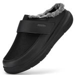 FitVille Mens Wide Slippers Breathable Comfy Plush-Lined Winter Warm Slippers with Arch Support Indoor Black 9 UK Wide