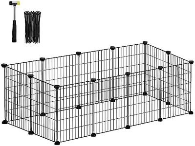 SONGMICS Pet Playpen, Small Animal Cage, Pet Fence with Cable Ties, DIY Metal Enclosure for Guinea Pigs, Hamsters, Rabbits, Hedgehogs, Black ULPI001B01