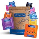 Pasante Condoms Variety Pack - Mix of 50 | The Mixed Pack Contains: Flavoured, Ribbed, Thin, Extra and More Condoms