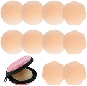 Zhowehall Nipple Covers 5 Pairs for Women, Silicone Pasties Reusable Adhesive Nippleless Covers Invisible Sticky Breast Petals, Cream, Medium