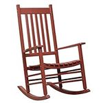 Outsunny Wooden Porch Rocking Chair Outdoor Patio Rocker Garden Single Leisure Reclining Seat Armchair Wine Red