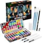 Zenacolor Watercolor Paint Set with 100 Colors - Water Color Pallet Adult & Kids with 3 Brush Pens - Vibrant, Neon, Pastel & Metallic Watercolor Paint