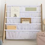 3 Sprouts Recycled Fabric Kids Bookshelf – 4-Tier Sling Book Rack Storage - Kids Room Book Shelves, Nursery, Playroom, Classroom - Bookcase Display Shelf for Toddler, Children Age 3+ - Blueberry Mist