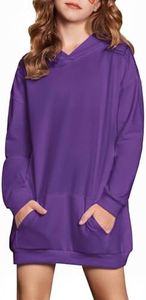 Arshiner Pullover Hoodies for Teen Girls Patch Pocket Solid Color Fashion Hoody Athletics Clothing Purple Size 11-12Y