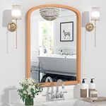 FUWU HOME Wood Arch Mirror for Bathroom Vanity, 18" x 24" Arched Mirrors for Wall Decor Farmhouse Wood Frame Mirror for Entryway, Living Room (Natural Color)