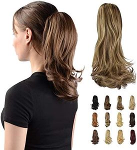 Sofeiyan 13" Ponytail Extension Long Curly Ponytail Clip in Claw Hair Extension Natural Looking Synthetic Hairpiece for Women, Golden Brown & Light Blonde