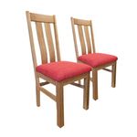 GROFurniture Solid Oak Dining Chairs Set of 2, Solid Built Red Fabric Oak Chairs, Pair of Oak Dining Chairs, Wooden Oak Chair, Ready Assembled Dining Chair