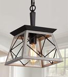 Q&S Farmhouse Rustic Hanging Pendant Light Fixtures,Vintage Chandelier,Industrial Light Fixture for Kitchen Island Dining Room Entryway Foyer,Oak White+ORB Finish UL Listed