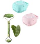 Scholazs Face Massager Gua Sha Stone Jade Roller Face Lifting Massager Face Massage With Two Bath Brush For Whole Body