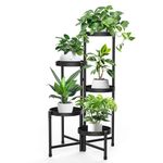 KMOTASUO 5 Tier Metal Plant Stand Indoor Outdoor, Foldable Corner Tall Plant Stands for Plants Multiple, Tiered Plant Shelf Flower Pot Holder Display Rack for Patio Garden Balcony Living Room (5-Tier Solid Trays)