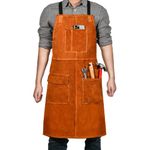 Leather Welding Work Apron - Heat Resistant & Flame Resistant Bib Apron, Flame Retardant Heavy Duty BBQ Apron, Adjustable One Size Fit Most