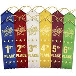 RibbonsNow Track & Field Ribbons 1st - 6th Place, 300 Total Ribbons - 50 Each Place with Card & String