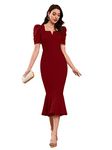 TESSAVEGAS Women's Puff MIDI Bodycon Dress Maroon X-Large