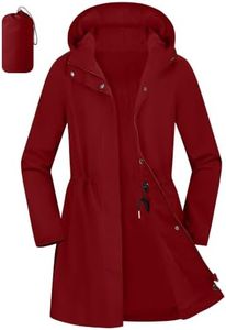 Aurhyde Women's Waterproof Rain Jacket Long Hooded Raincoat Lightweight Packable Windbreaker Solid Lined Trench Coat (Red, S)