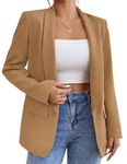 Dazosue Women Shawl Collar Blazer Casual Open Front Buttonless Flap Pocket Business Office Suit Jacket Camel L