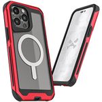 Ghostek ATOMIC slim iPhone 14 Pro Max Case MagSafe Ring Magnet Built-In for Wireless Charging and Accessories Crystal Clear Back with Aluminum Frame Designed for 2022 Apple iPhone14ProMax (6.7") (Red)