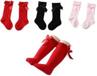 MOMISY 3 Pairs of Baby Spring Winter And Autumn Combed Cotton Long Tube Knee-High Socks (RedBlackPink, 1-2Y)