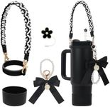 BELSITA Stanley Cup Accessories Set, Bow Pearl Chain Braided Design Water Bottle Handle Strap, Silicone Stanley Cup Boot, Stanley Charms for Stanley Cup 30/40oz Tumble (Black)