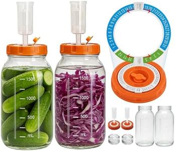 Hersolm 64oz/1.9L Fermentation Jar Kit, 2 Pack Fermentation Kit with Glass Jars, Fermenting Weights,Seal Lids Can Mark Date and Airlocks for Pickling Sauerkraut Easy Fermenting & Storage(Jar Included)