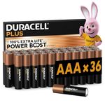 DURACELL Plus AAA Batteries (36 Pack) – Alkaline Batteries 1.5V – Up to 100% Extra Life with POWER BOOST Actives– Reliability For Everyday Devices – 0% Plastic Packaging – 10-Year Storage-MN2400