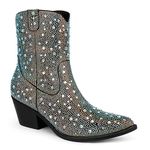 Zzheels Women's Rhinestone Boots Sparkly Cowboy Boots for Women Pointed Toe Ankle Sparkly Cowgirl Boots Chunky Heels, 2.36"black, 10.5