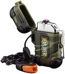 Outdoor Waterproof Camo Double Electric Arc Plasma Flameless USB Rechargeable Windproof Lighter with Whistle and Lanyard. Survival Tactical