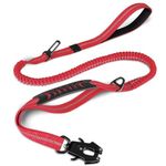 Joytale Tactical Dog Lead Heavy Duty, 1.2-1.8m Shock Absorbing Bungee leash with 2 Handle, Metal Carabiner Clip, Car Seatbelt, Strong No Pull Lead for Medium Large X-Large Dogs, Red