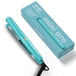 Terviiix Mini Hair Straightener Adjustable Temp, Travel-size Mini Flat Iron, Mini Flat Irons for Short Hair/Curls Bangs, Ceramic Small Hair Curler for Men, Dual Voltage, Auto-Off, 1/2'', Cyan