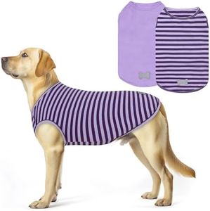 KYEESE 2Pack Dog Shirts for Large Dogs Cotton Striped Dog T Shirt Lightweight Pet Clothes Soft Sleeveless Vest Stretchy Tank Top, XXX-Large,Purple+Striped