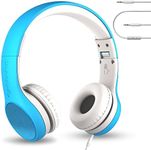 LilGadgets Connect+ Style On-Ear Kids Headphones with Microphone - SharePort Technology, SoftTouch Padding, Detachable Cable, Noise Reduction, Durable & Adjustable - Blue