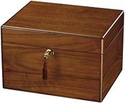 Howard Miller Memorial Elegant Walnut Finish Wooden Jewelry Box with Lock | and Key Velvet Lined Storage | Chest for Rings Necklaces | Watches Classic Organizer with Brass Tassel Gold Plated Locks