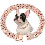 Rosegold Dog Chain Diamond Cuban Collar Walking Metal Chain Collar,Pet Cuban Collar Jewelry Accessories for Dogs Cats（10inch，Rosegold）