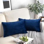 Phantoscope Decorative Set of 2 Soft Velvet Series Navy Blue Throw Pillow Case Cushion Cover 12" x 20" 30 x 50 cm