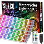 SUZCO 8Pcs Motorcycle Dream-Color Chasing LED Underglow Lighting Kit, Rain-Bow Atmosphere Neon Light Strip 12V DC