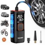 TECKNET Tire Inflator Portable Air Compressor-160PSI & 20000mAh Portable Air Pump, Accurate Pressure LCD Display, 3X Faster Inflation Air Compressor for Car, Bike, Motorcycle, Ball - Black/Orange