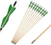 6 pcs 31Inch Traditional Archery Wooden Arrows Handmade Wood Shaft with 5 inch Turkey Feather and Broadheads for Recurve Bow or Longbow (Green)