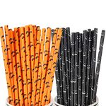 200 Pieces Halloween Paper Straws, Kalolary Recycle Black Orange Drinking Straws, Food-Grade Straws for Party Celebrations, Halloween Thanksgiving Day Christmas Kids Party Supplies