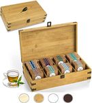 Zen Earth Inspired Bamboo Tea Organizer Box Chemical Free Eco-Friendly Big, Tall, Adjustable Cubbies Natural Wooden Storage Chest (8-Slot 14.3" x 8.1" x 4.2" with Tea Leaf design)