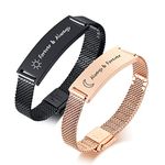 FLHEART Forever and Always Couple Bracelets - Stainless Steel Stylish Black and Rose Gold Mesh Wristband Engraved Love Quote For His Hers Promise Bracelets Set Valentines Gifts for Men Women Lovers