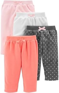 Simple Joys by Carter's Baby Girls' 4-Pack Fleece Pants, Charcoal Dots/Orange/Pink/White, Newborn