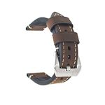 Dark Brown 24mm Genuine Leather Wristwatch Watch Band Oil Tan Vintage Strap for Men with Stainless Buckle