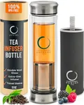 Pure Zen Tea Tumbler with Infuser - Double Wall Glass Travel Tea Mug with Stainless Steel Filter, Leakproof Tea Infuser Bottle for Loose Leaf Tea and Fruit Infused Water, Tea Gift Set - 13 Ounce