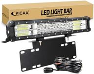 PICAA 18 Inch 252 W LED Light Bar with Number Plate Holder 12 V Wiring Harness Kit, 3 Rows LED Light Bar Work Light Spot Flood for Car Offroad 4x4 Truck Tractor, 6000K White Waterproof