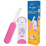 Fur Magic Pet Hair Remover Lint Brush With Self-Cleaning Base, Improved Handle, Double-sided Fur Brush for Dog and Cat, Pink Limited Edition