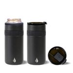 Elemental Duo-Sip 2 in 1 12oz Coffee Tumbler - Leak Proof Tumbler with Flip Lid for Slim Can Cooler - Triple Wall Insulated Tumbler for Hard Seltzer, Hot & Cold Beverages - Black